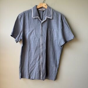Cove Mens Blue Short Sleeve Camp Shirt with White Trim - Size M